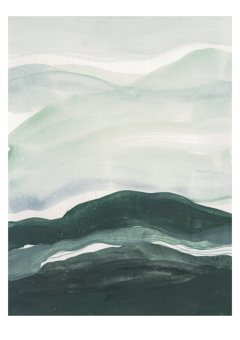 Abstract painting in acrylic and watercolour layered lands and hills painting by leanne Aroha Mulder