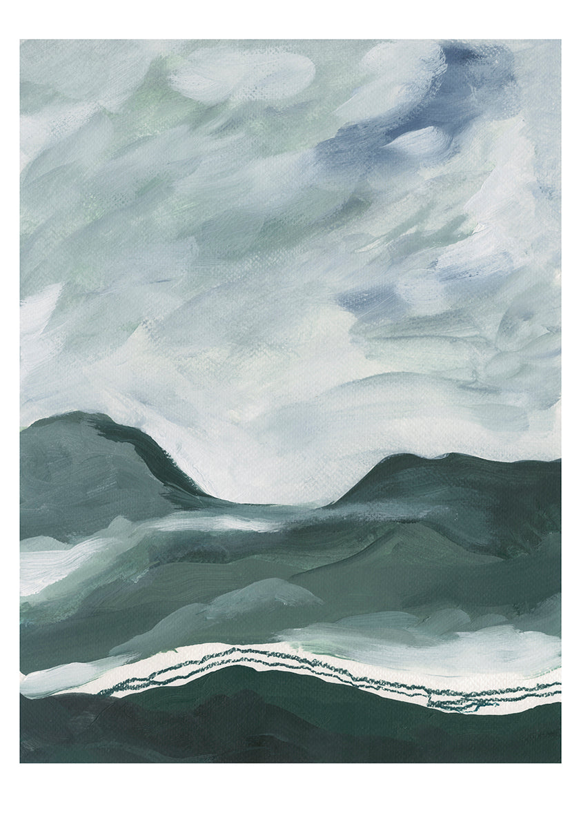 Abstract painting in acrylic and watercolour layered lands and hills painting by leanne Aroha Mulder