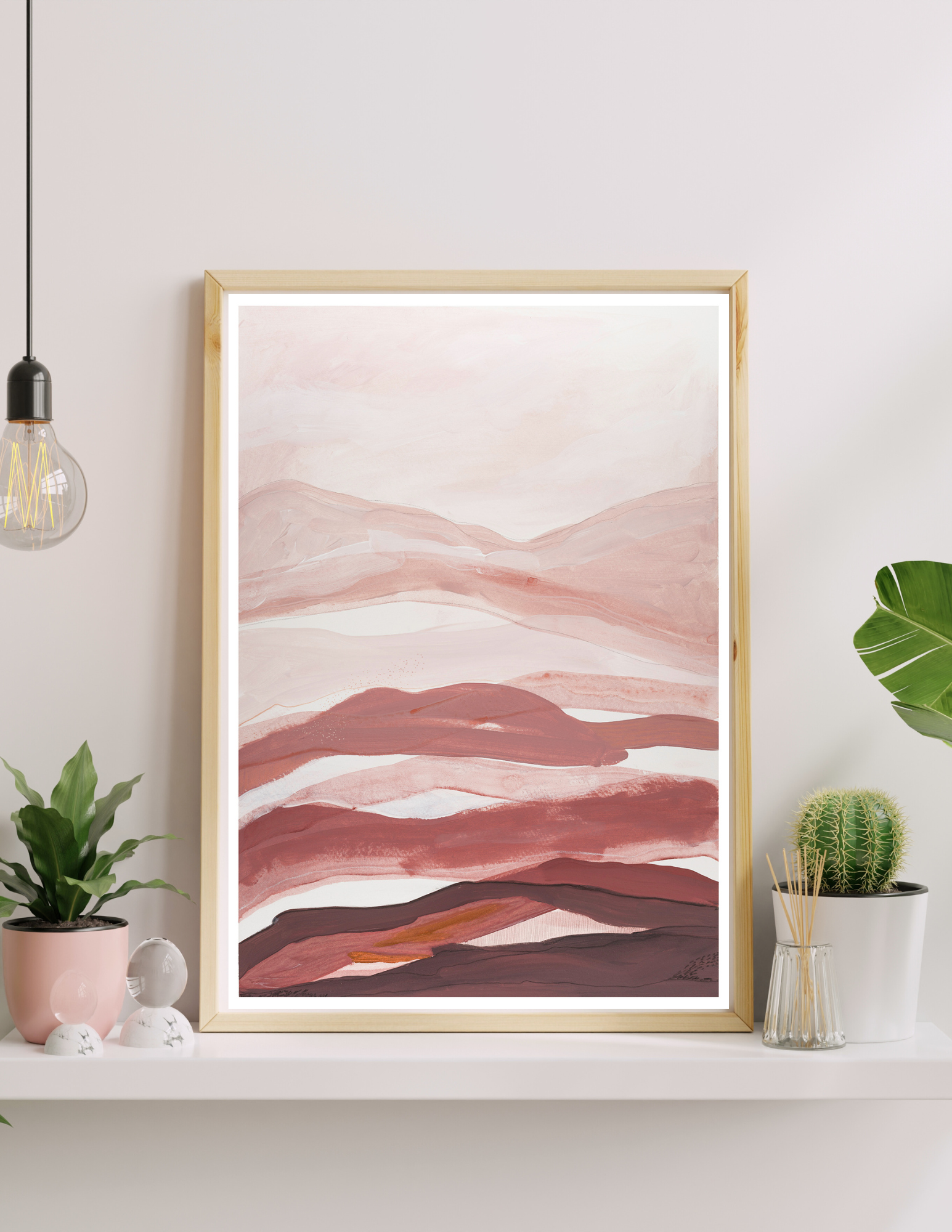 Abstract landscape acrylic painting by Leanne Aroha Mulder, in colours of , pinks brown s terracotta and rich earthy colors, layered lands