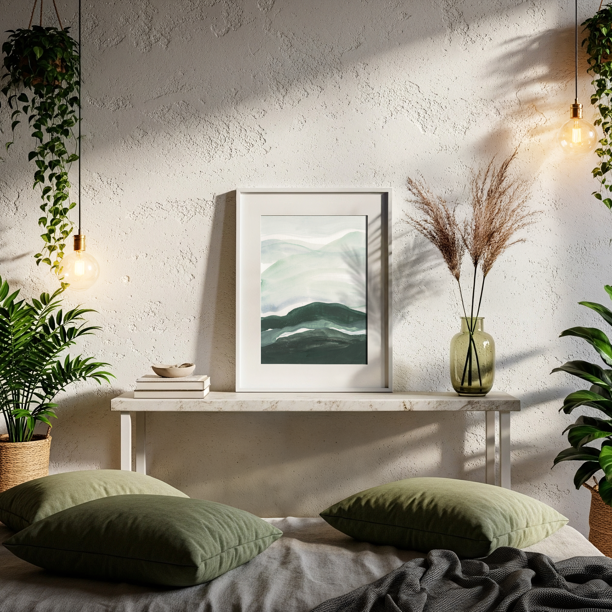 Abstract painting in acrylic and watercolour layered lands and hills painting by leanne Aroha Mulder