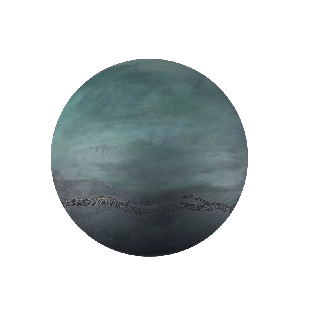 Earth’s Scent by Leanne Aroha Mulder – circular abstract artwork in deep greens, evoking native bush, moss, and the grounding aroma of earth.