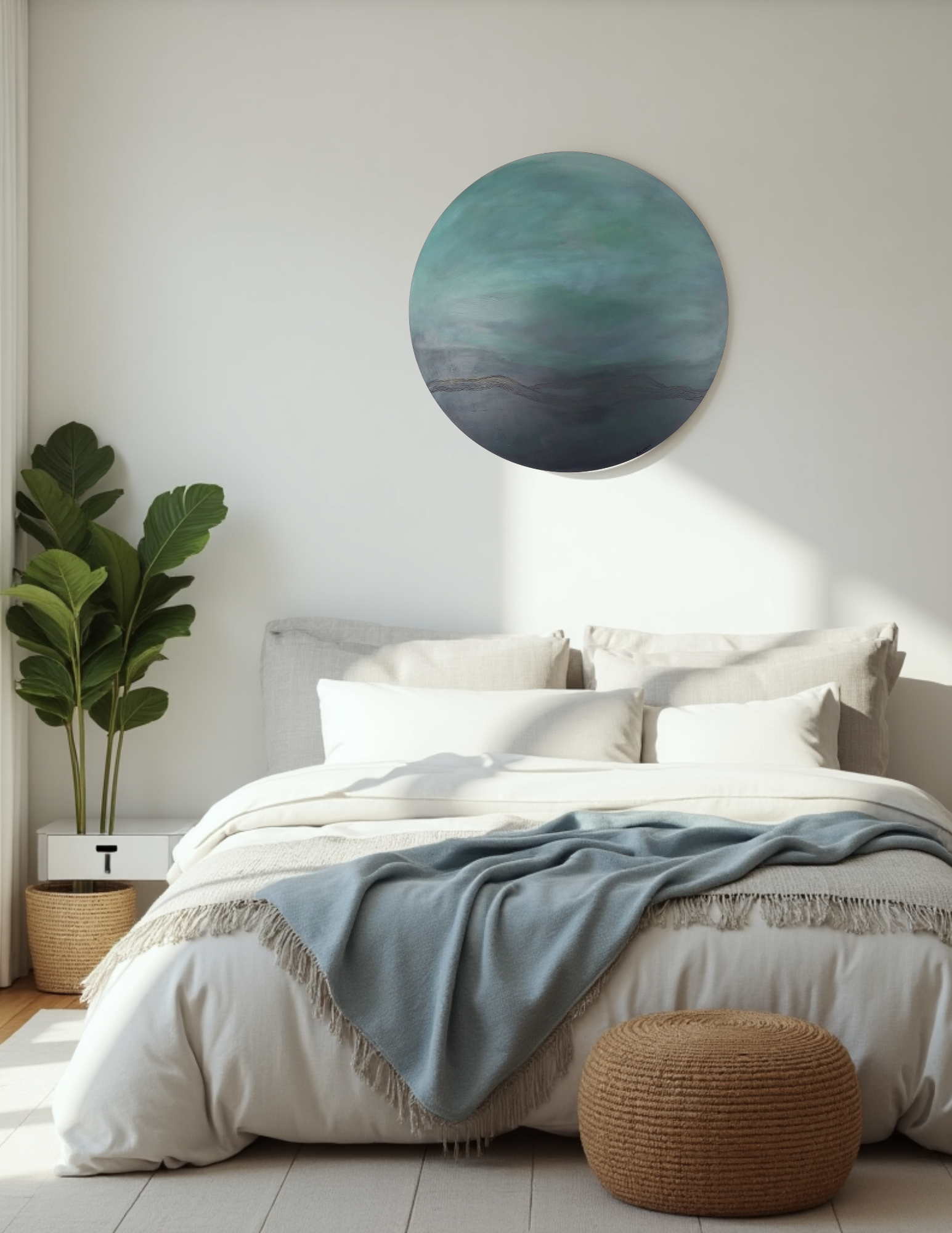 Earth’s Scent by Leanne Aroha Mulder – circular abstract artwork in deep greens, evoking native bush, moss, and the grounding aroma of earth.